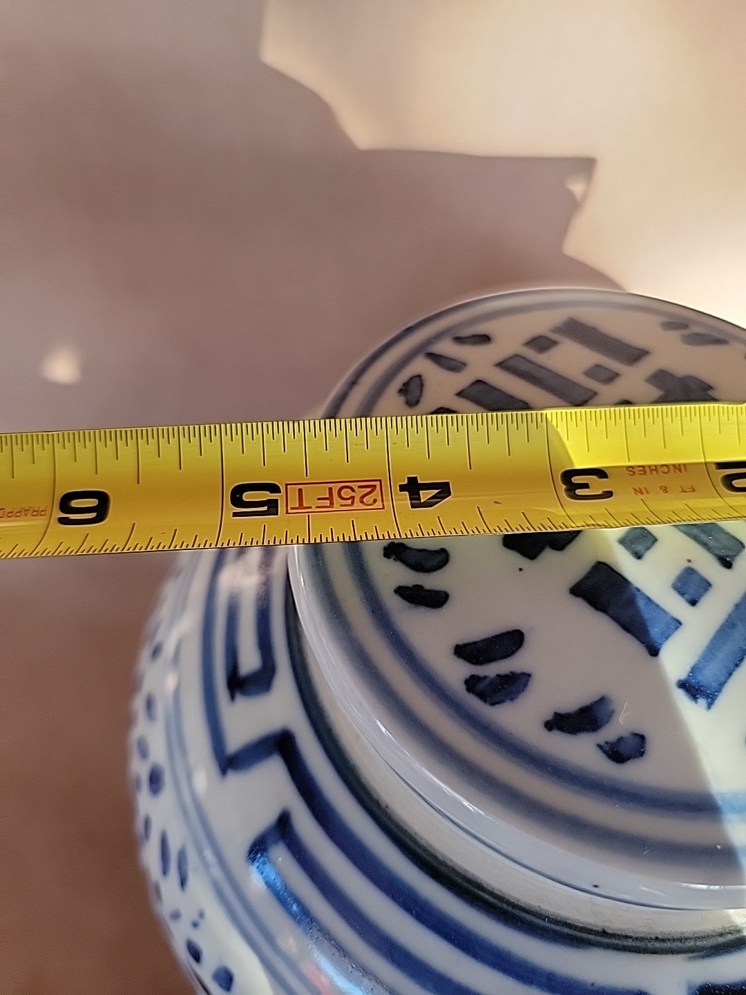 Vintage Chinese Ginger Jar & Lid Blue and White Porcelain Double Happiness 10"