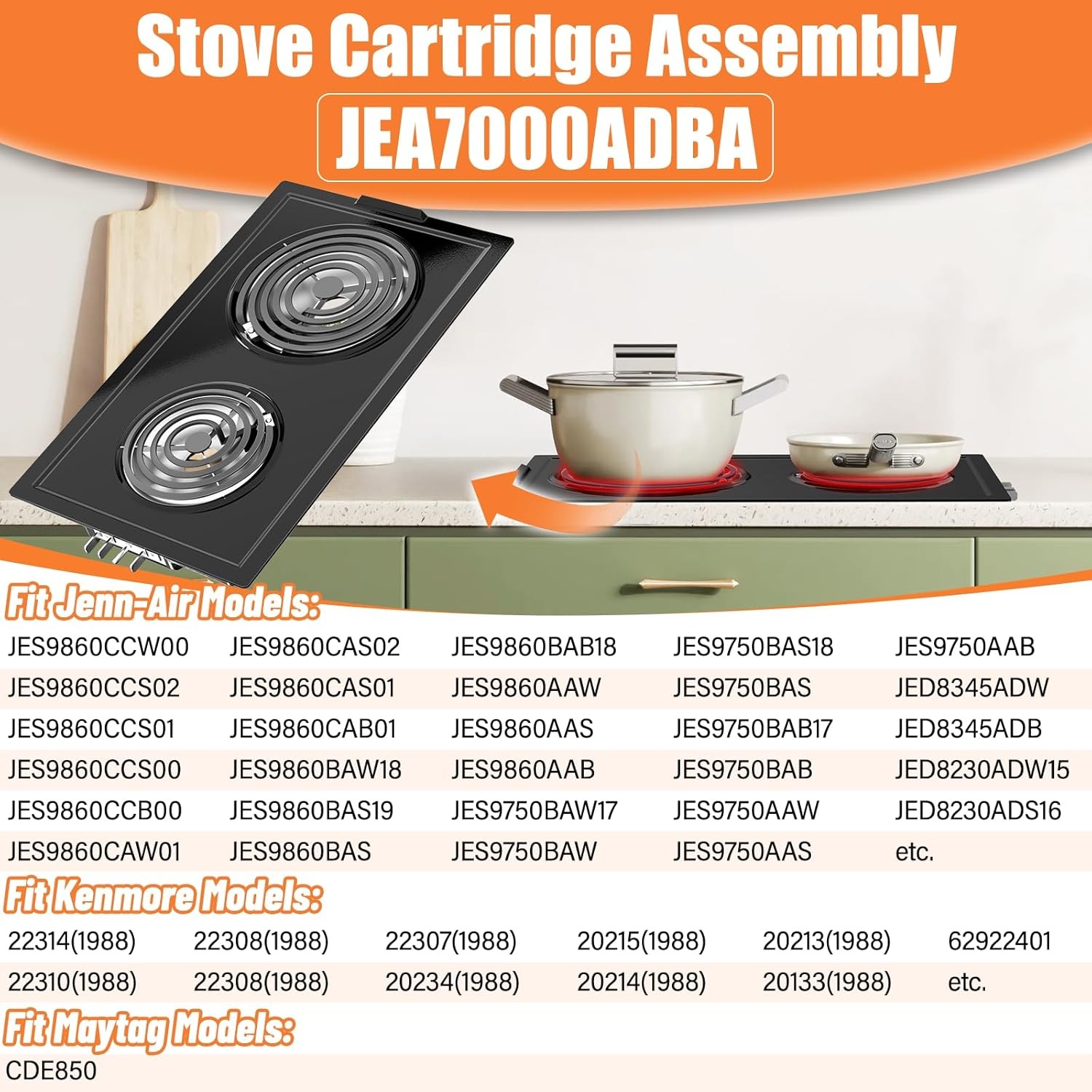 JEA7000ADBA Coil Element Burner Cartridge For Jenn-Air JEA7000ADB Range Stove