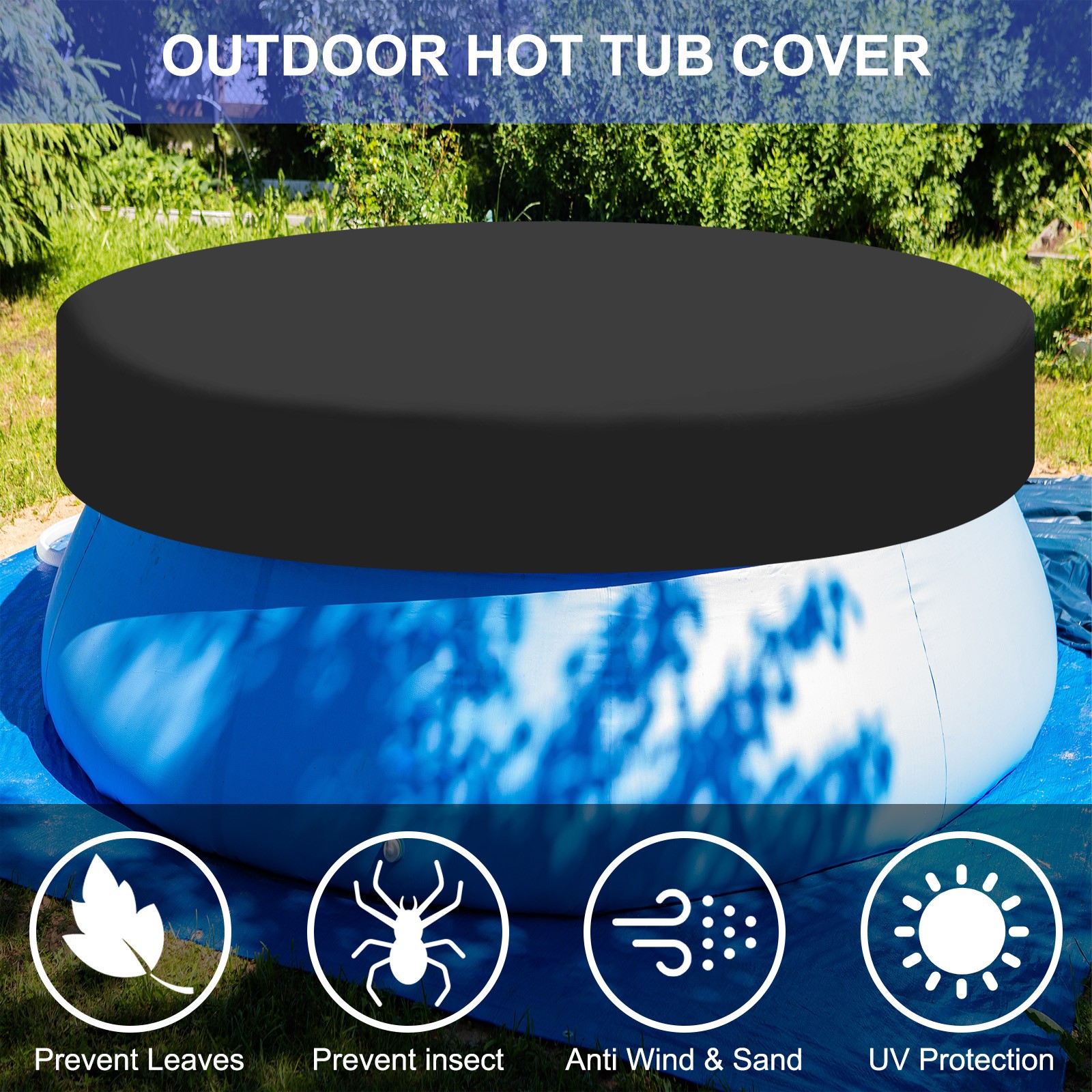 Square Hot Tub Cover 210D Oxford Waterproof SPA Cover Gray 85.8"x85.8"x11.8"