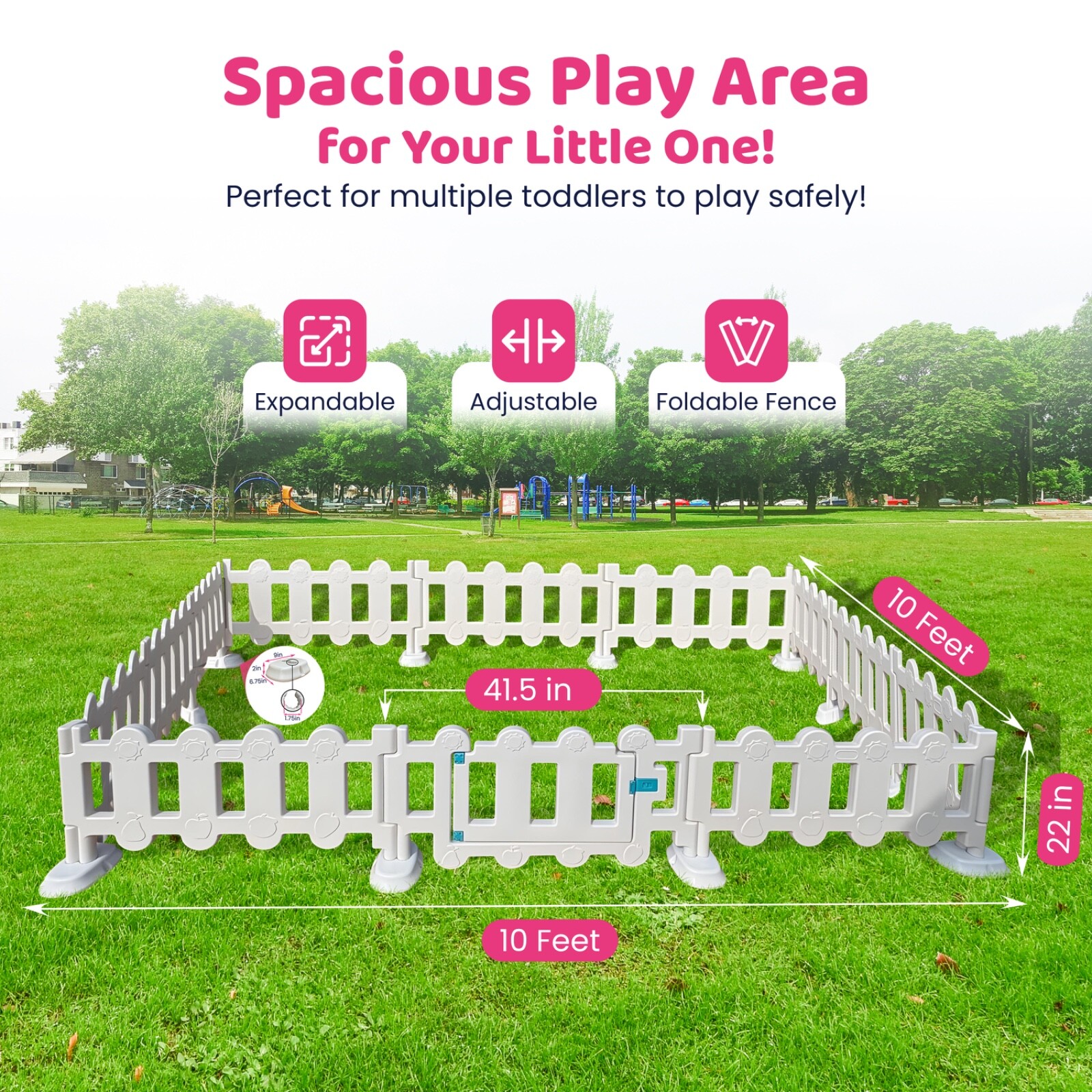 Area 10ft x 10ft Playpen for Kids (Pack of 11 fences and one gate) (White)