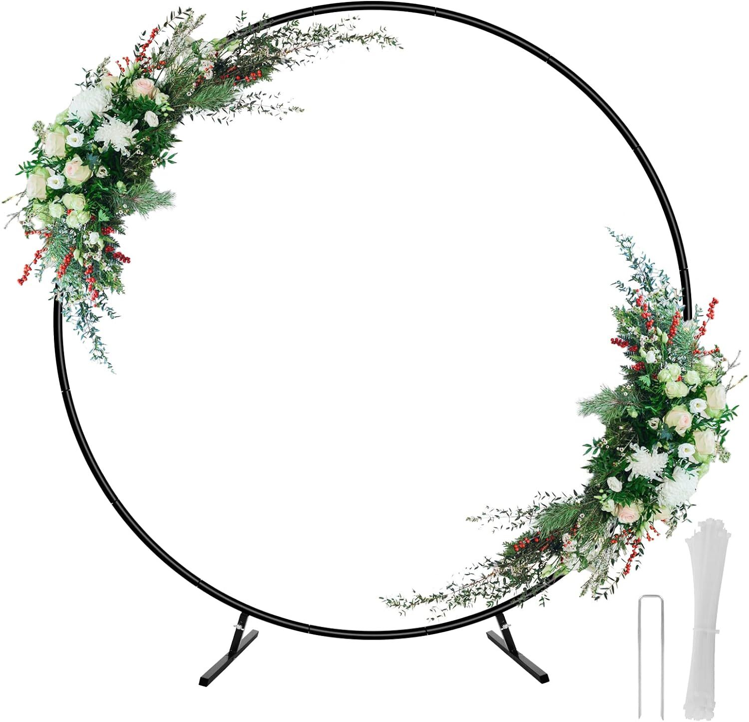6.6ft Round Backdrop Stand Wedding Metal  Circle Balloon Arch Stand Decor Black