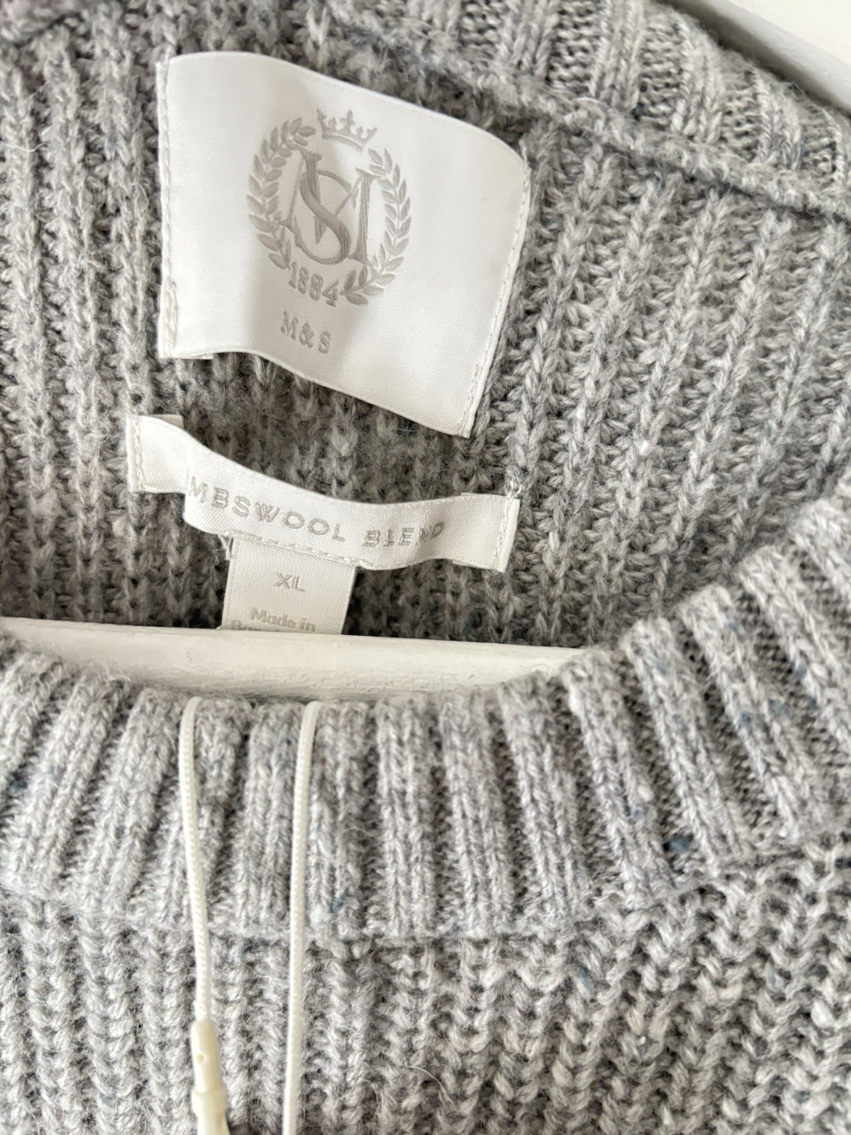 M&S Lambswool Blend Crew Neck Chunky Textured Knit Jumper size XL grey