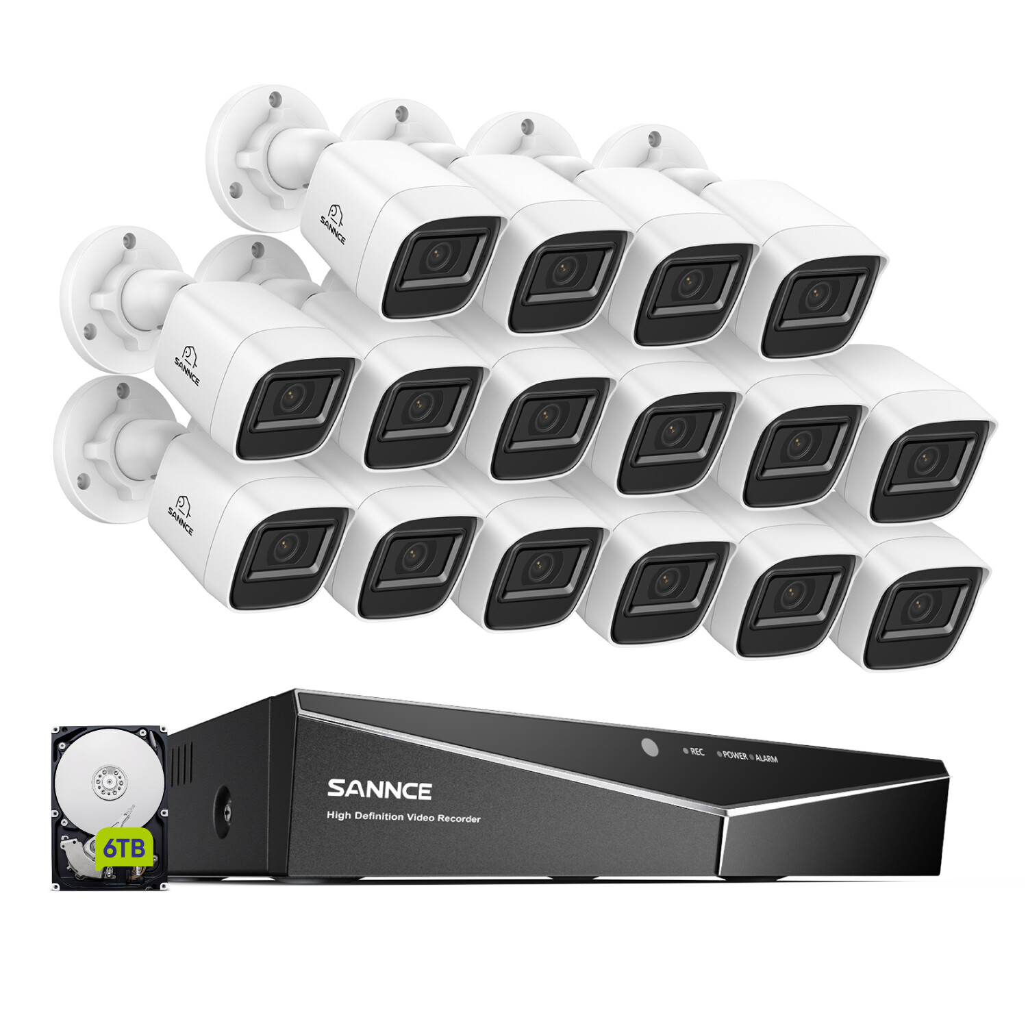 SANNCE 16CH 5in1 DVR 1080P Video CCTV Security Camera System AI Human Detection