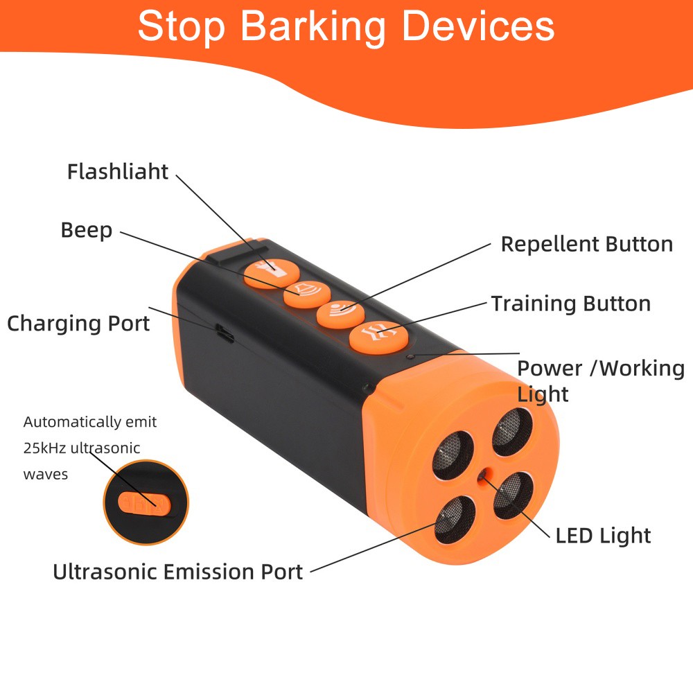 Anti-Dog Bark Deterrent Device Ultrasonic Stop Barking Repeller 4 Head with LED