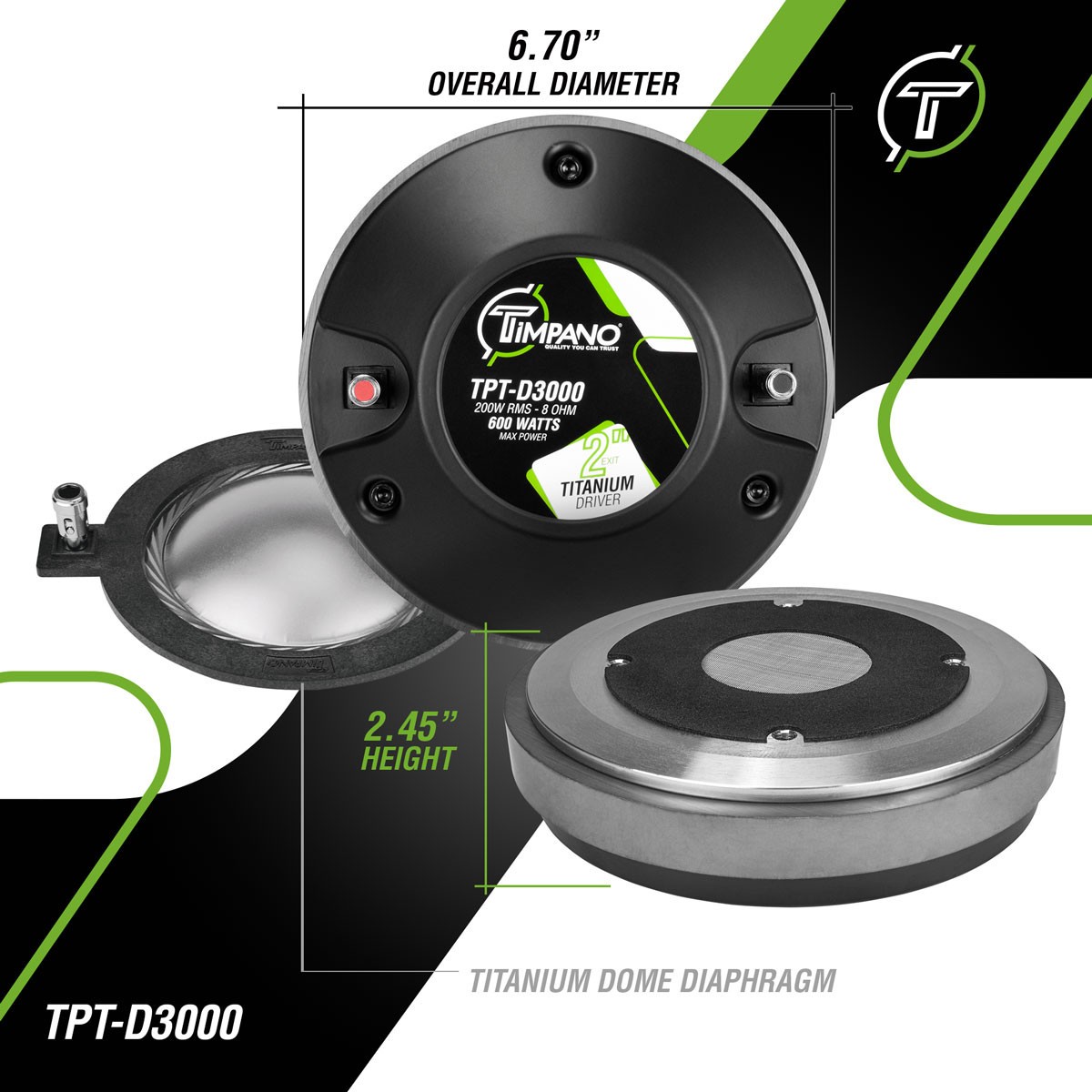(2) TIMPANO 1200 Watts 2" EXIT TITANIUM COMPRESSION HORN DRIVER TPT-D3000 8 Ohm