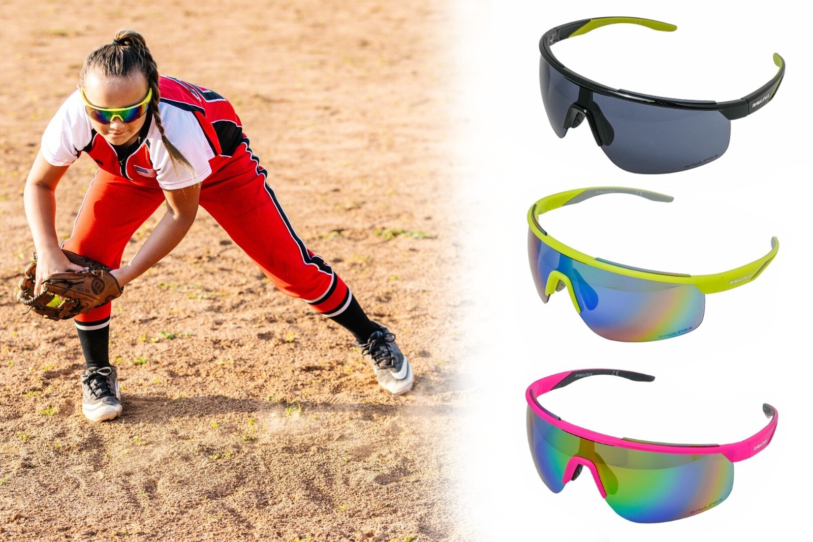 Rawlings Retro Vaporwave Shield Adult Baseball Sunglasses Sports Softball