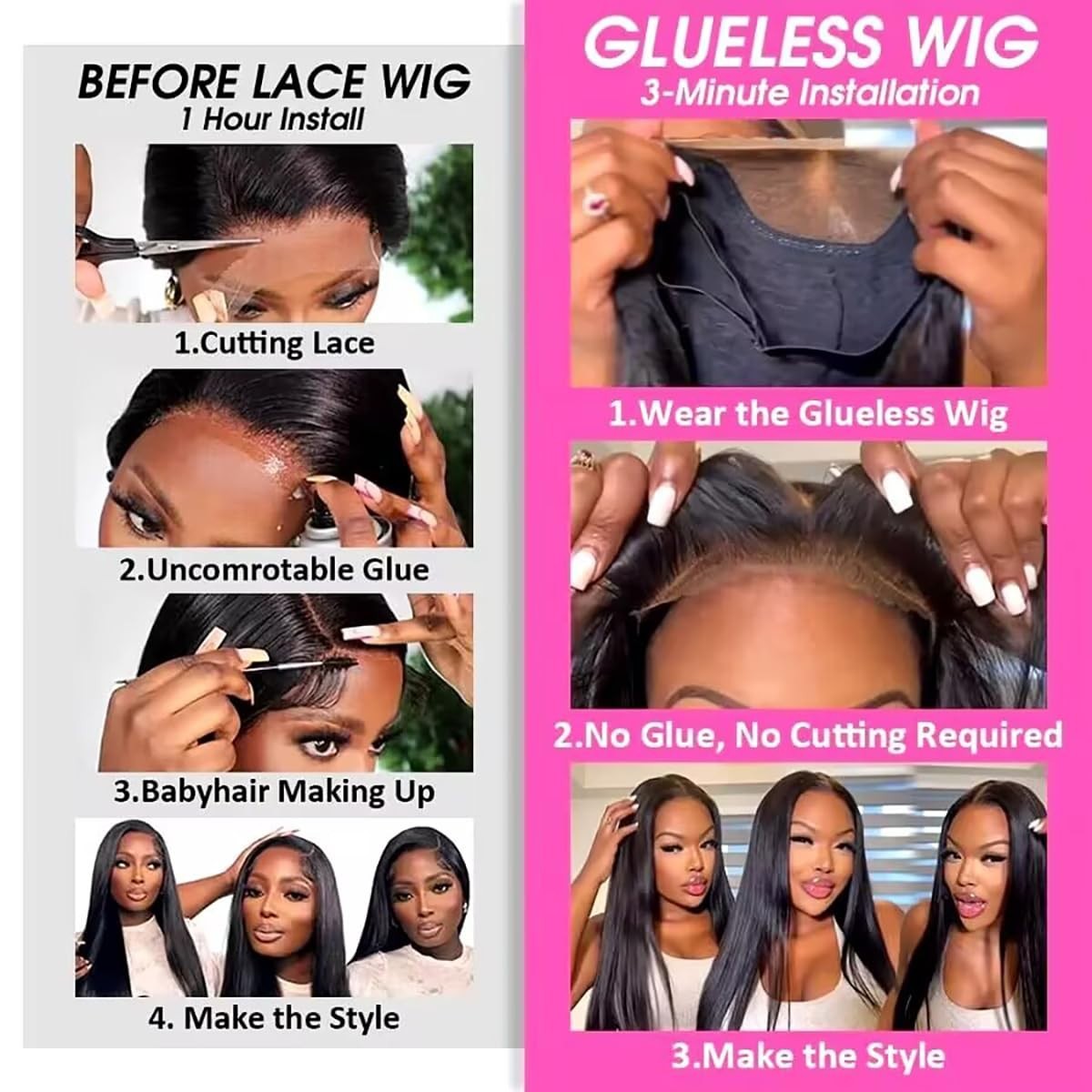 Straight Glueless Wigs Human Hair Pre Plucked Pre Cut 4x4 HD Lace Closure Wigs