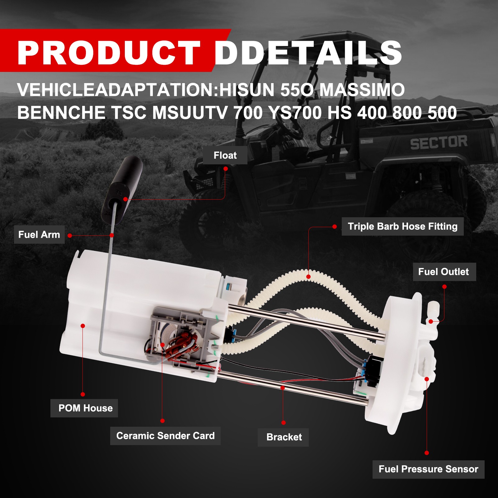 Electric Fuel Pump Assembly For Hisun Bennche Bighorn MSU UTV 400 500 700 800