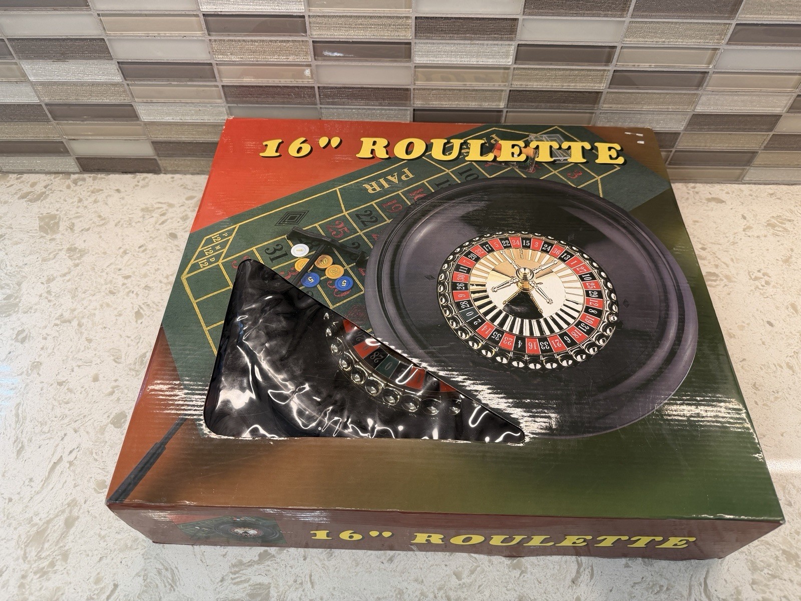 16 Inch Roulette Wheel Game Set with Game Layout, Mini Chips, Rake