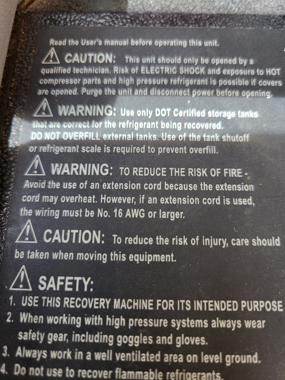 Inficon Vortex Dual Refrigerant Recovery Machine model #REMRT-1 SN# 0025045