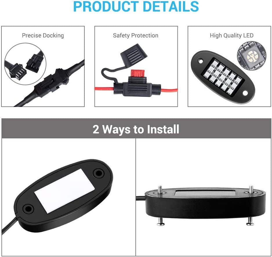 20 Pods RGB LED Rock Lights Kit Offroad Truck Underbody Neon Music Bluetooth APP