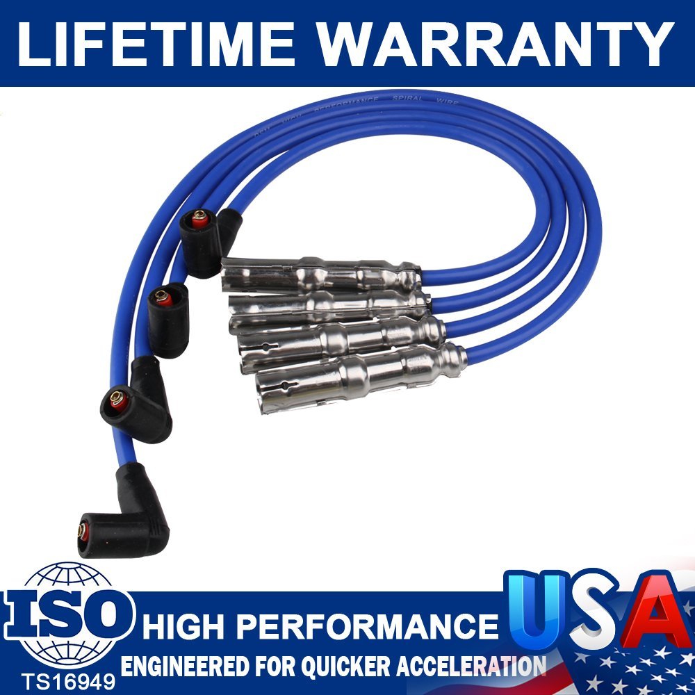 8mm 4X Spark Plug Wires Set 27588 Replace For Beetle Bora VW Golf GTI Jetta 2.0L