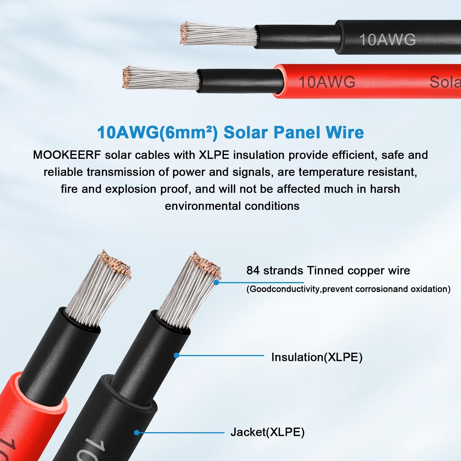 10AWG Solar Extension Panel Cable - 30FT Wire with