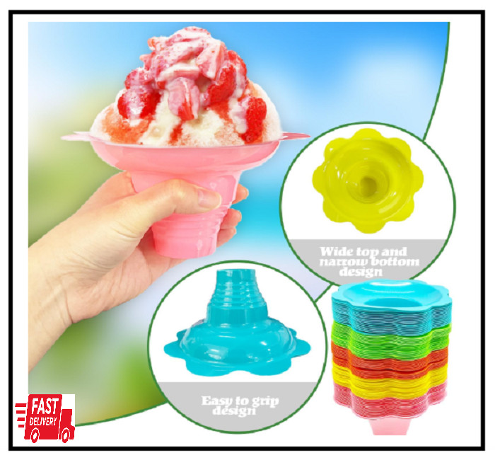 100 PCS Snow Cone Cups Flower Shaped Shaved Ice Cups4 OZ Plastic Snow Cone Bowls