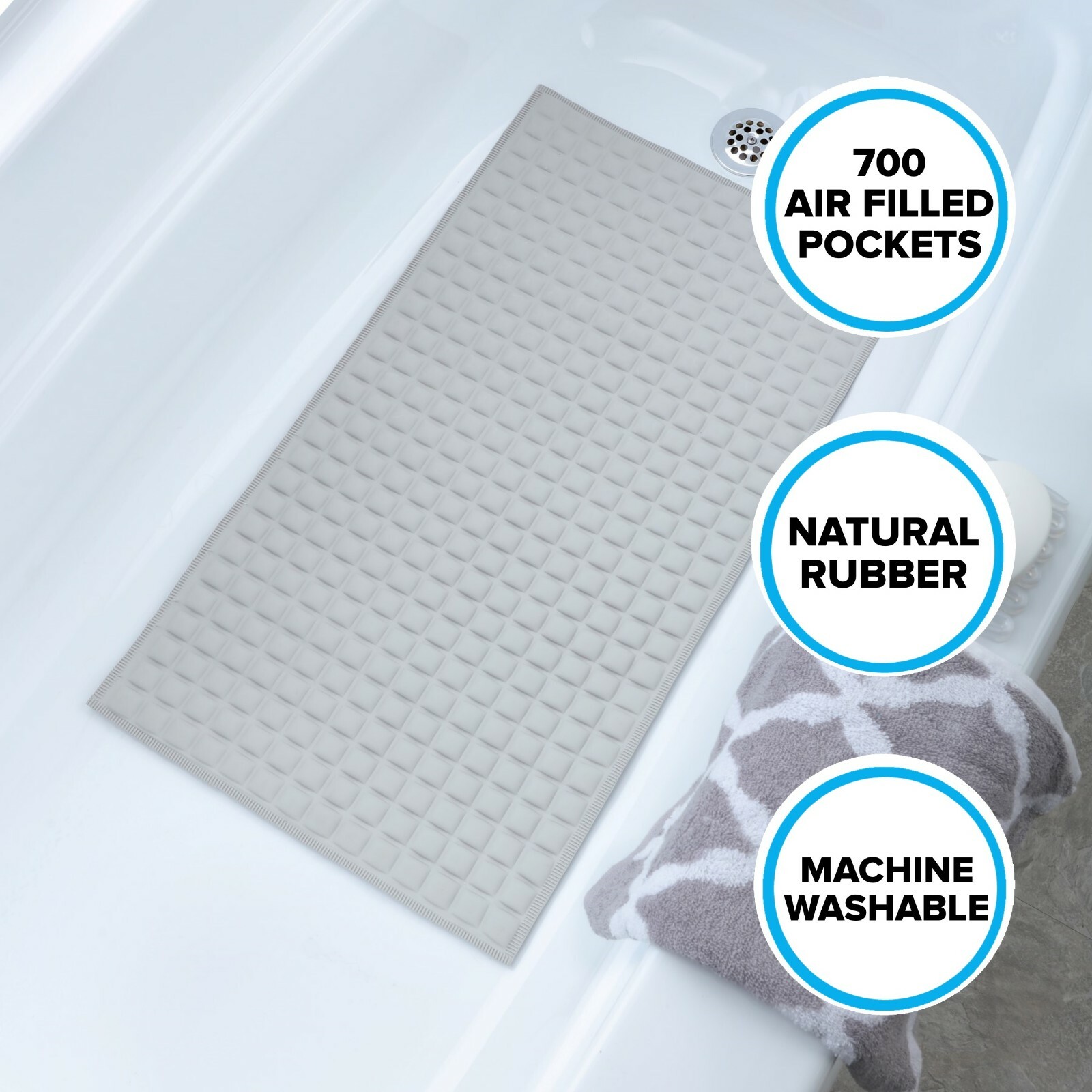 Pillow Top Plus Safety Bath Mat in Gray or Cream