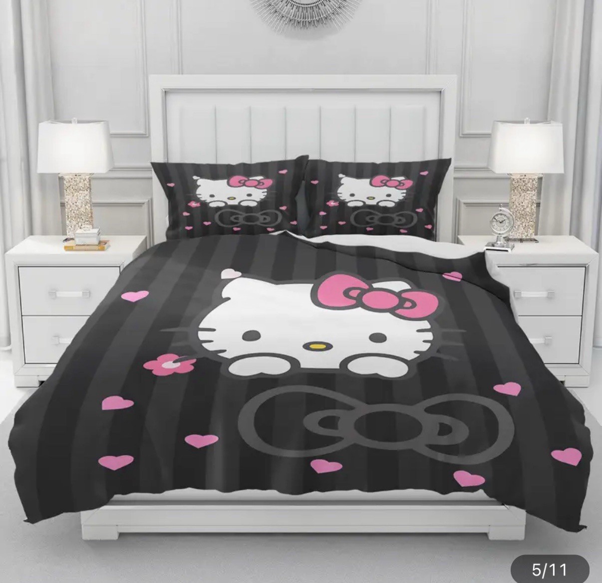 Hello Kitty Bedding Set Black Sanrio Kawaii New Single Duvet Cover Pillowcases