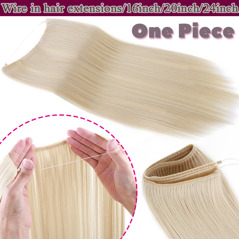 100% Real Natural as Human Invisible Wire in Hair Extensions One Piece & Ring US