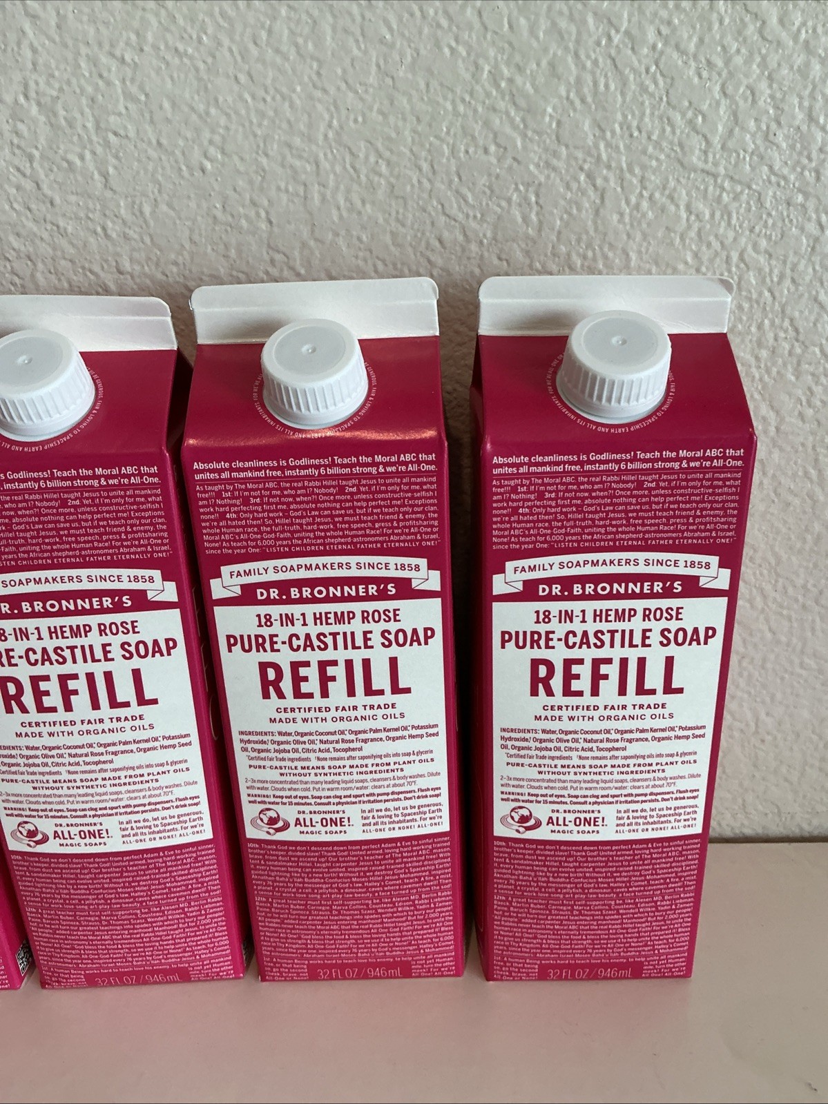 Lot Of 4 Pure Castile Liquid Soap Refill Rose 32 Oz