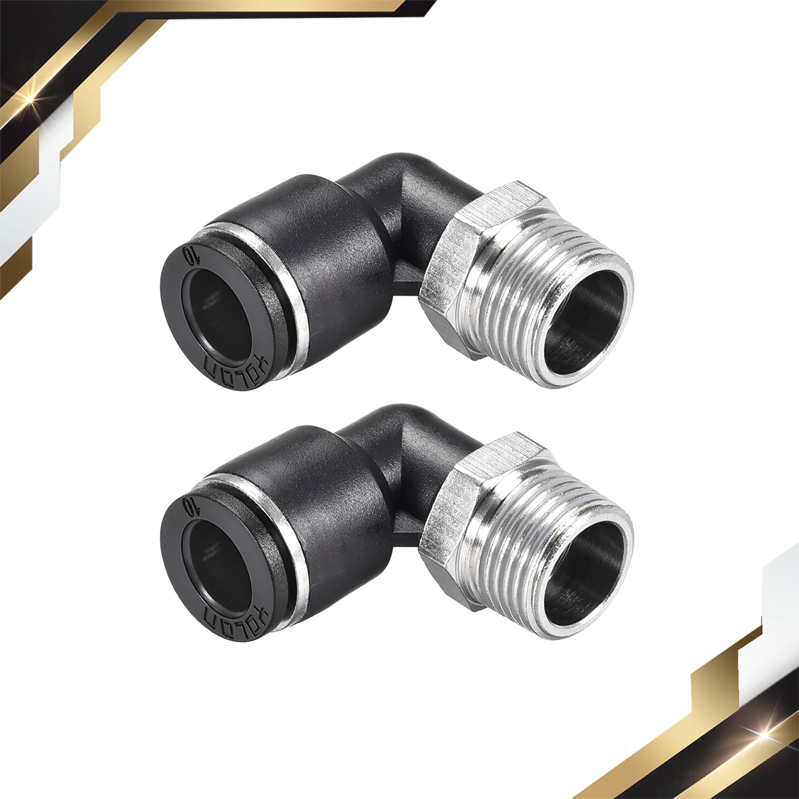2 x Push to Connect Tube Fitting Male Elbow 10mm Tube OD 3/8 NPT Thread