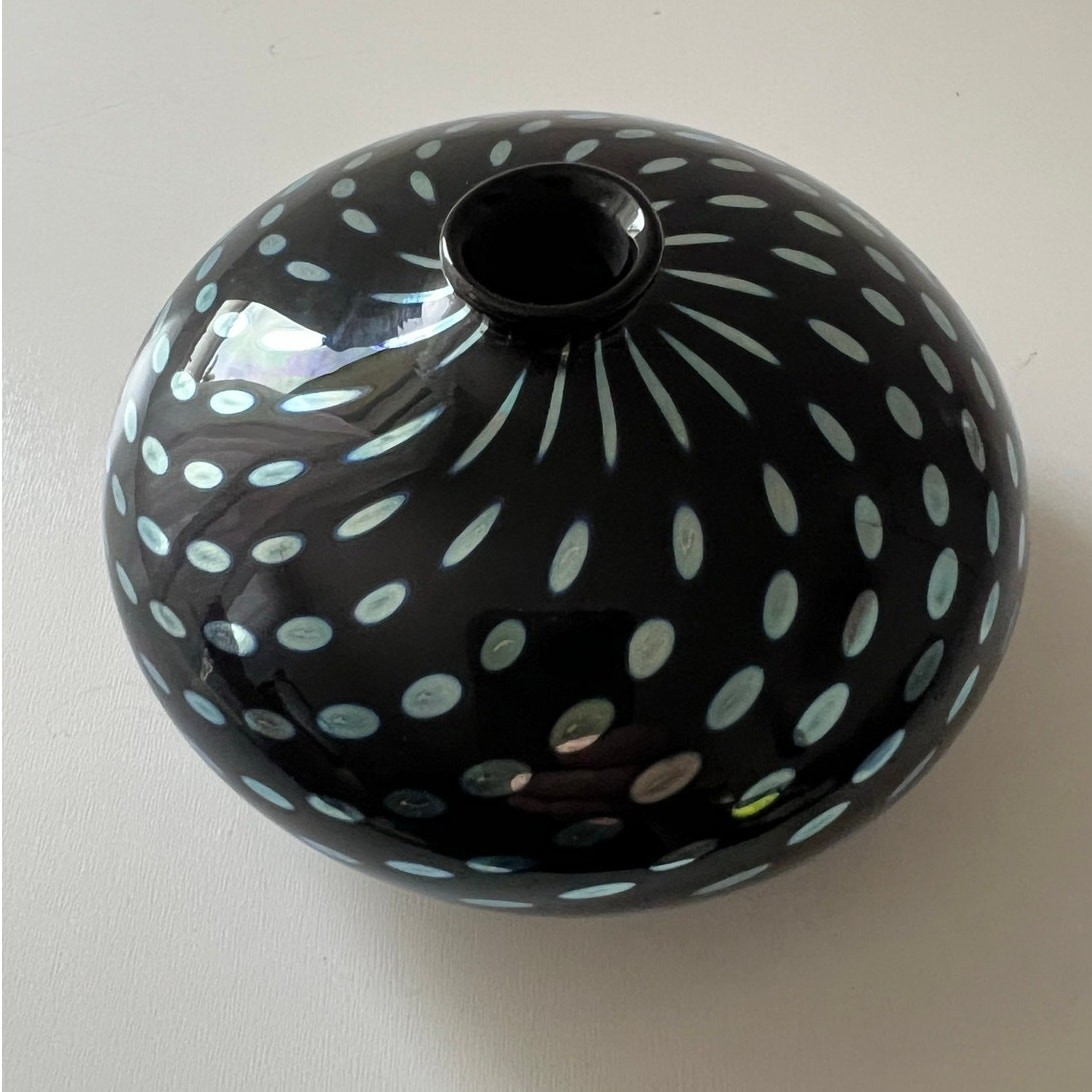 CORREIA Studio Art Glass Vase | Iridescent Blue | Signed Excellent Rare Unique