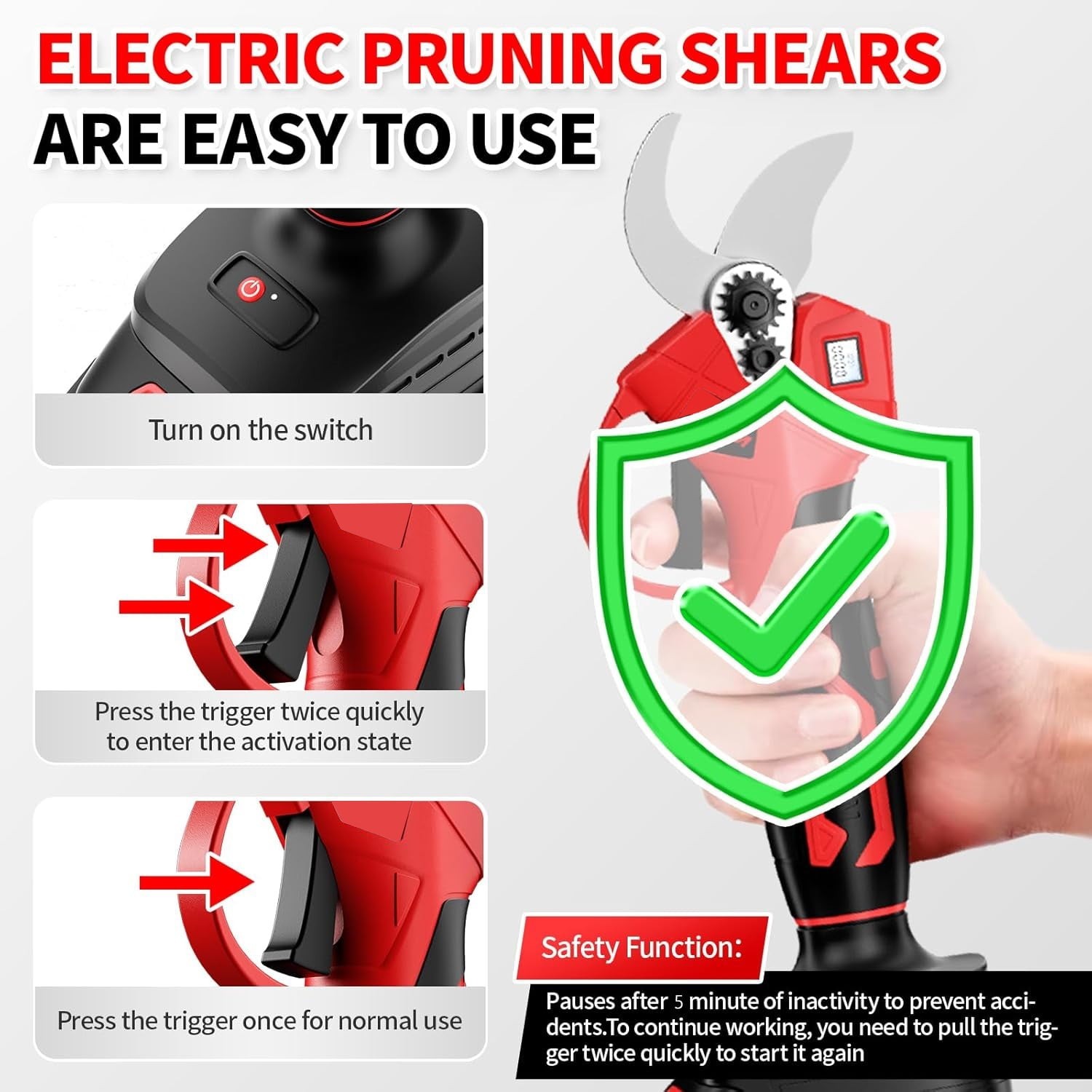 21V Electric Pruning Shears 2Pcs Motor Rechargeable Batteries Pruner LCD Display