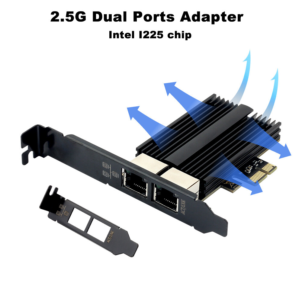 Dual Port 2.5G Gigabit LAN Gaming Card Network Card Intel I225 PCI-E x1 RJ45 NIC