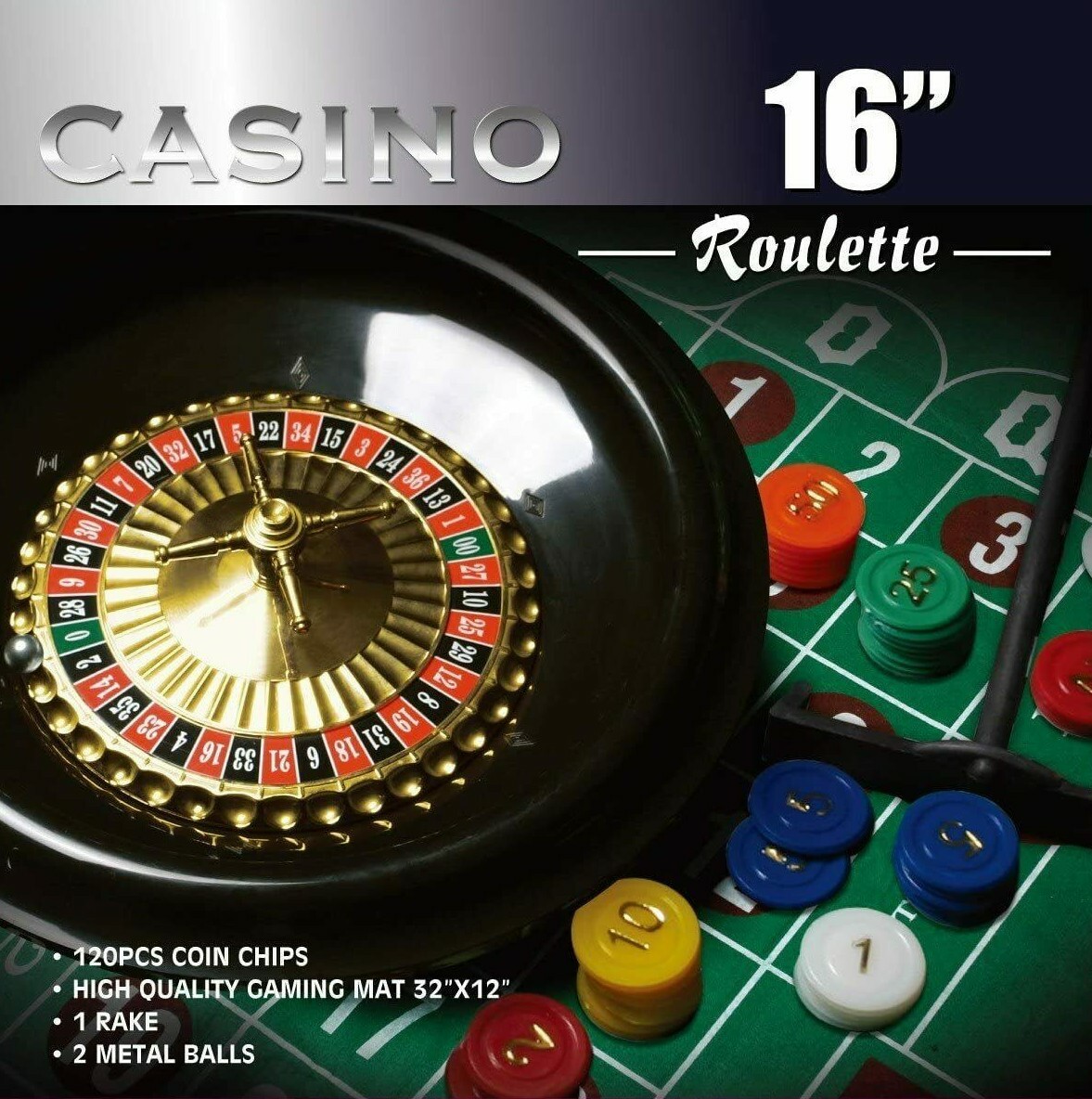 DA VINCI 16 Inch Roulette Wheel Game Set with Game Layout, Mini Chips, Rake