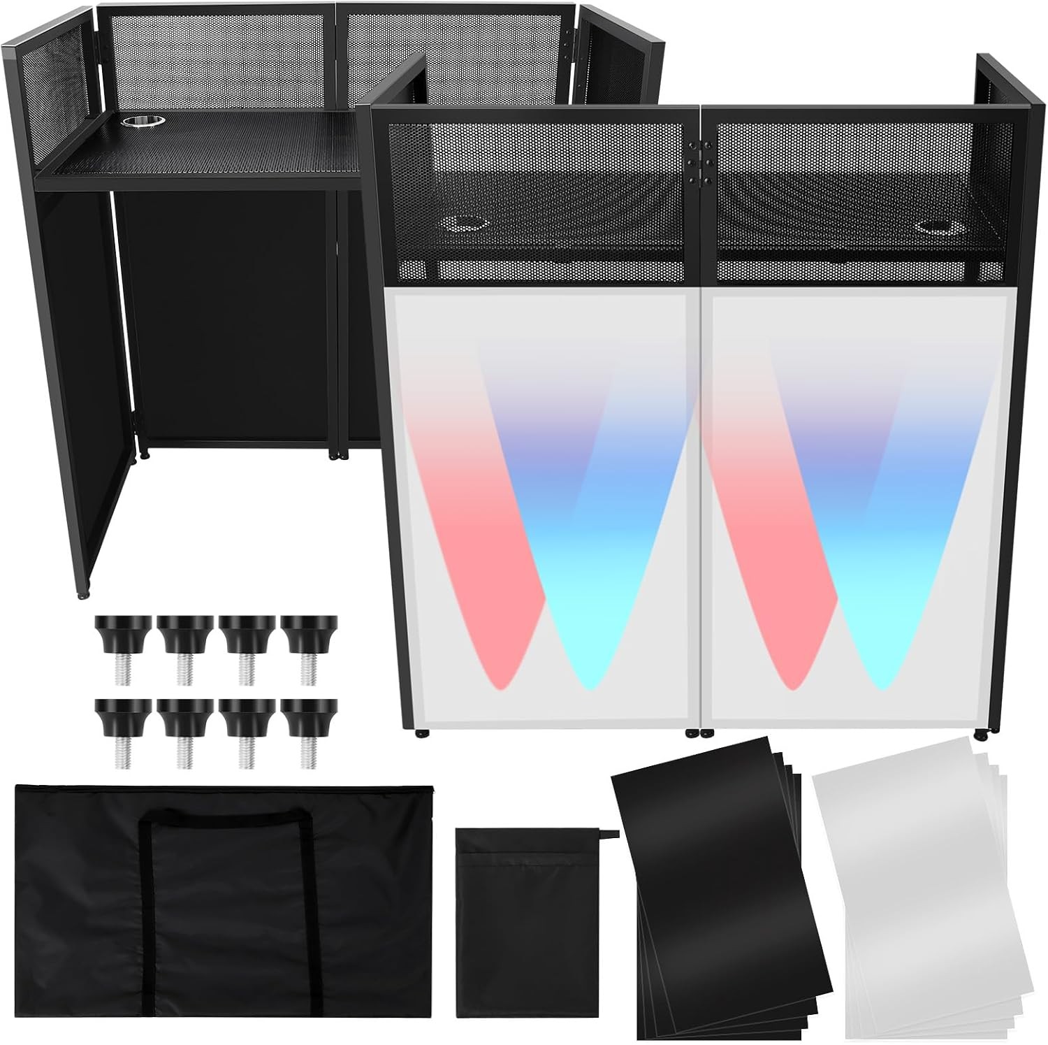 Portable DJ Facade Booth DJ Table Stand Booth With White & Black Scrim for Party