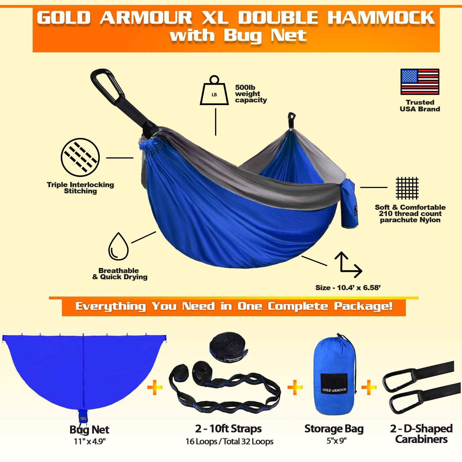 Double Person Hammock with Tree Straps and Bug Net for Outdoor Camping Hammock