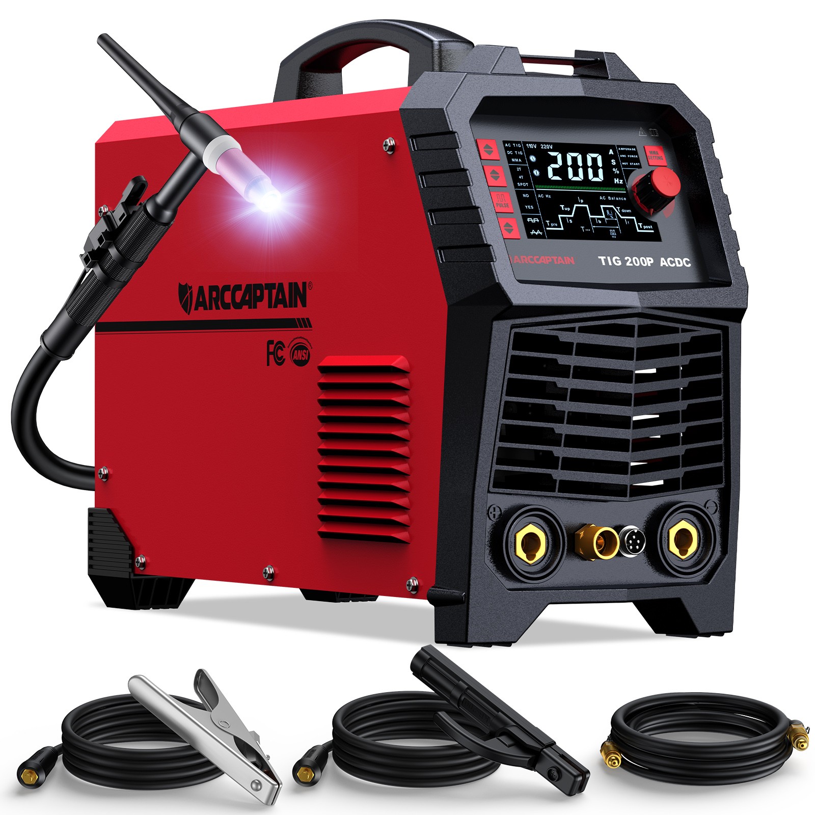 ARCCAPTAIN TIG Welder AC/DC 200Amp with Pulse, Aluminum TIG Welder 110V/220V