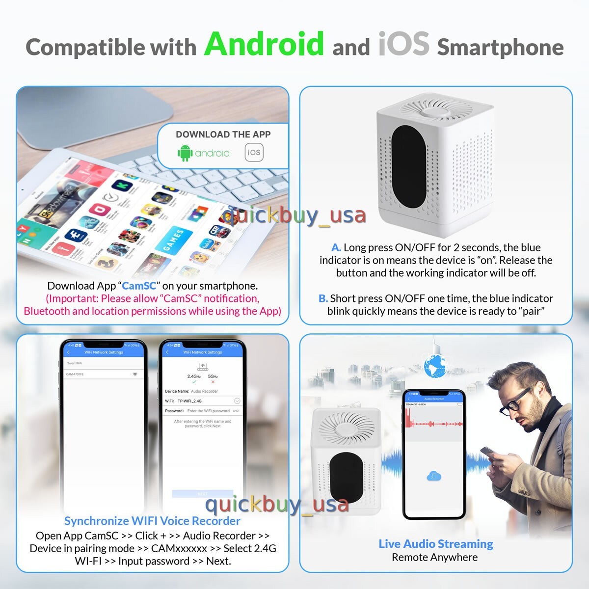 WiFi Voice Recorder Wireless Audio Recording Real Time Wifi Voice Recorder TC23