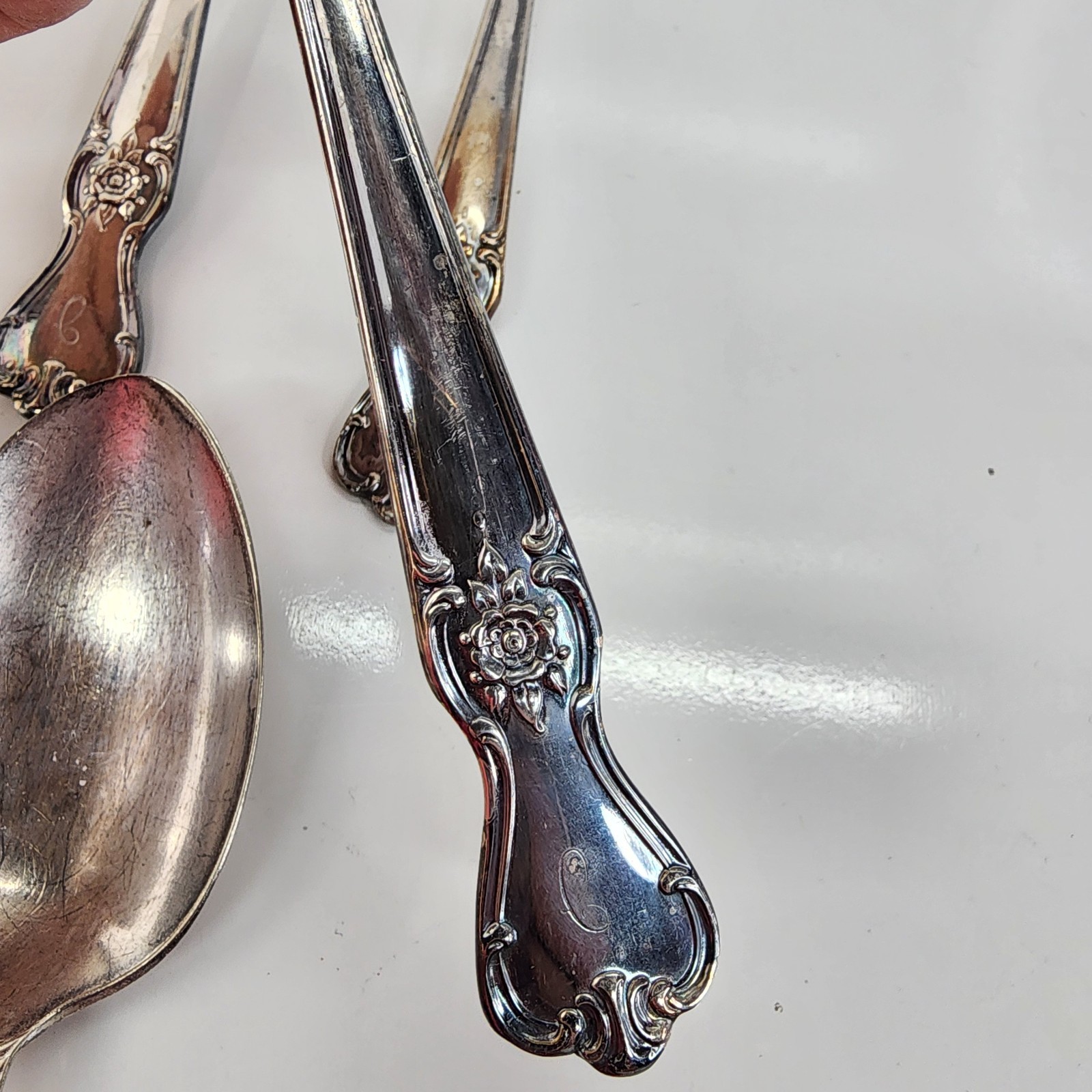 5 Vtg Silverplate Serving Spoons Wm Rogers Arbutus & Old Company Signature Rose