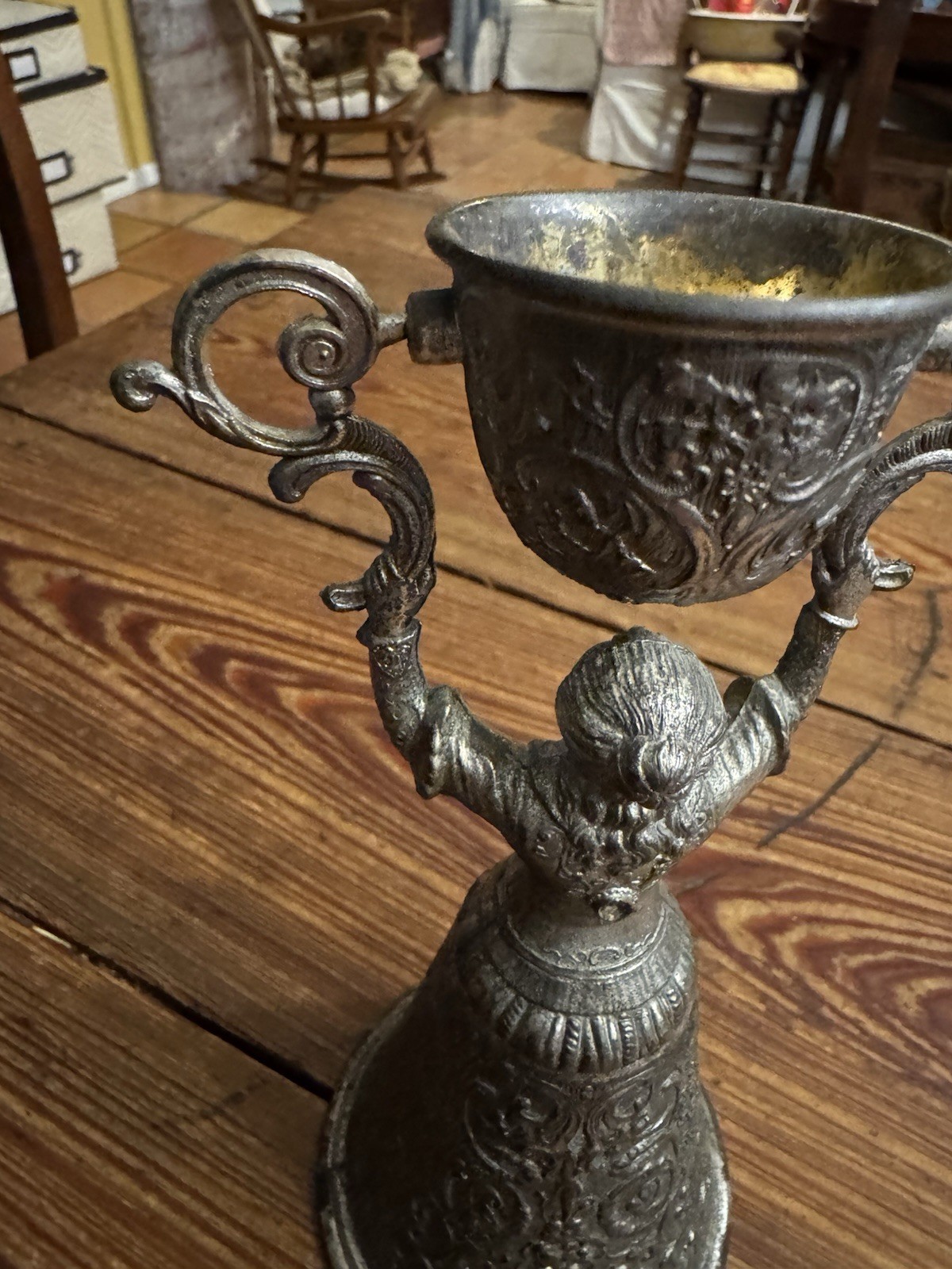 Antique Silver Plate Gold Wash German Bride and Groom Wedding Toasting 8.5” Cup