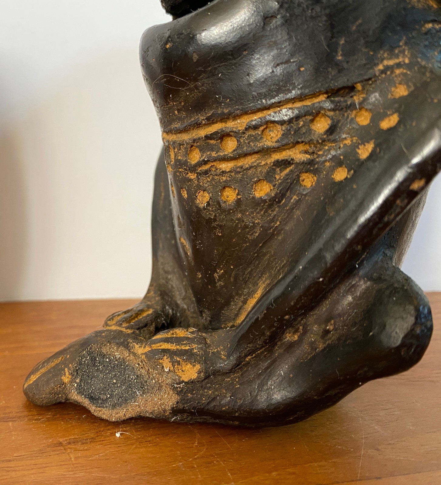 3 Pre Columbian Style Black Ware Clay Figures Musical Seated Vintage / Antique