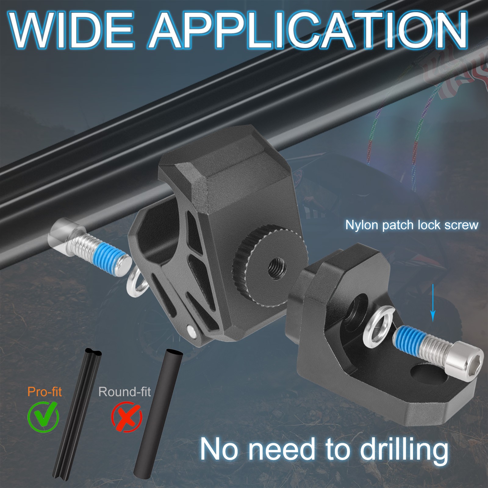 For Polaris Ranger CF-MOTO UTV LED Whip Light Mount Bracket Clamp Pro-fit Cage