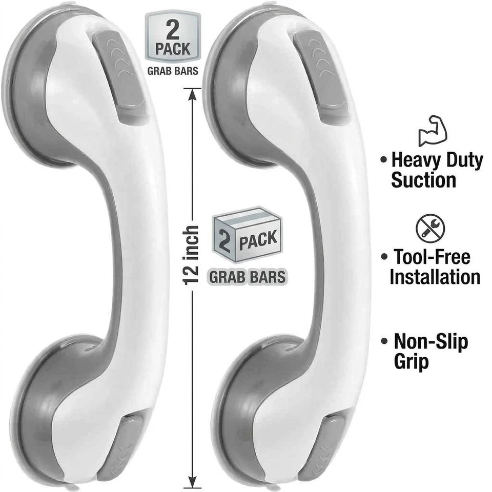 Shower Handle 2 Pack 12" Grab Bars Suction Grip Handicap Elderly Bathroom Safety
