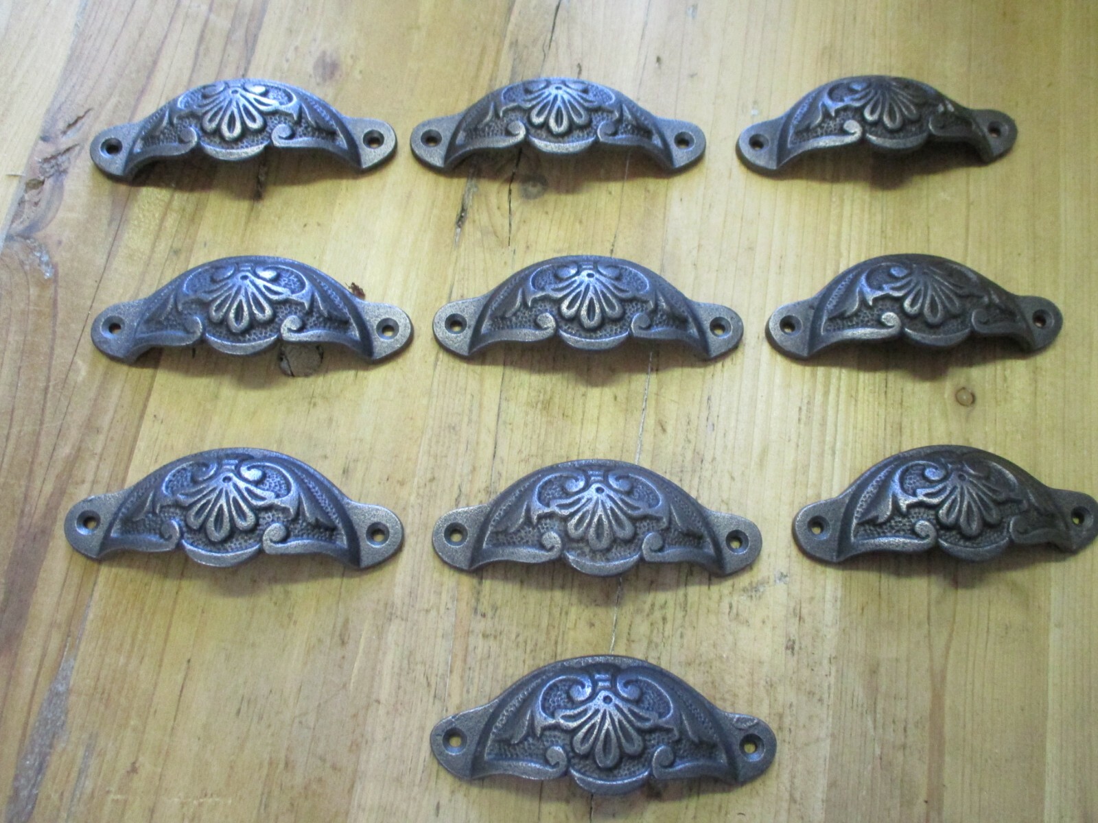 10 CUP PULLS 4 1/8 WIDE DRAWER VICTORIAN BIN HANDLES ANTIQUE LOOK IRON BEAUTIFUL