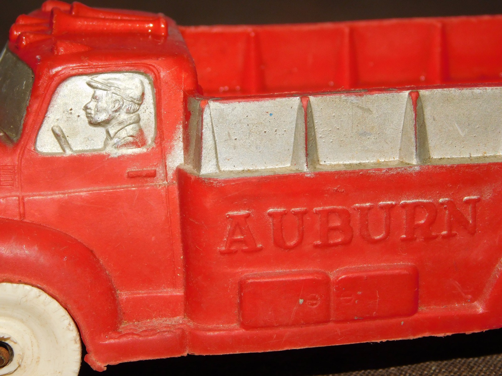 VINTAGE MADE IN USA TOY 5 1/2" LONG RUBBER PLASTIC AUBURN RED TRUCK