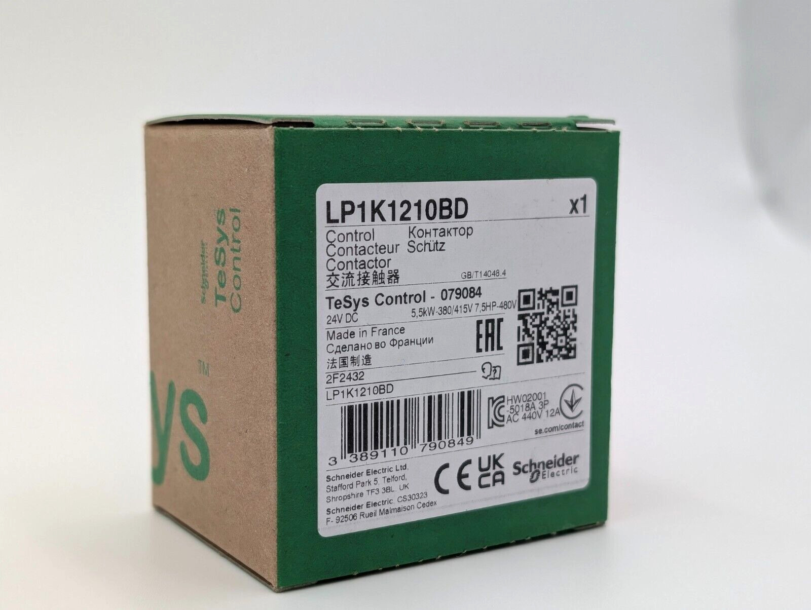 Schneider Electric LP1K1210B Contactor TeSys K 3P AC-3/AC-3e 440V 12A 1NO aux24v