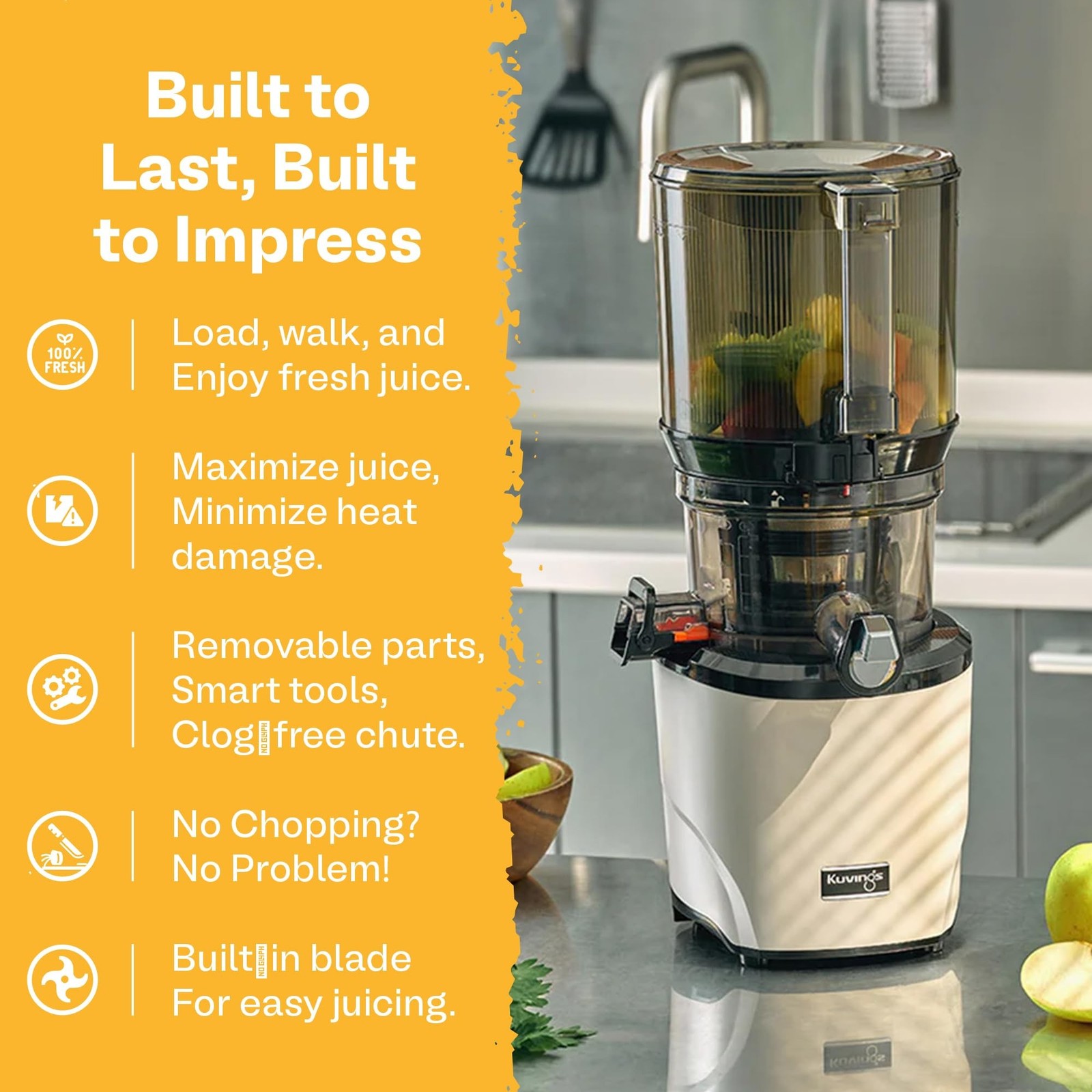 Kuvings AUTO10 Cold Press Juicer Silver - Hands-Free Electric Masticating Jui...