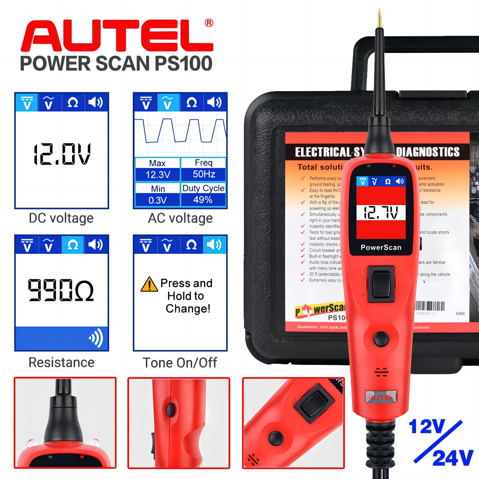 Autel PowerScan PS100 Automotive Circuit Tester Probe Electrical Diagnostic Tool