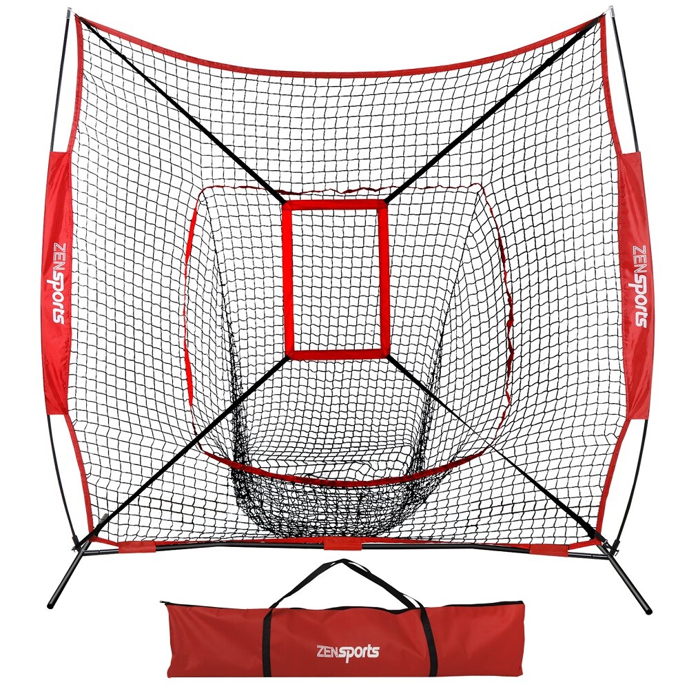 7x7 Ft Baseball Softball Teeball Practice Batting Training Net w/ Strike Zone