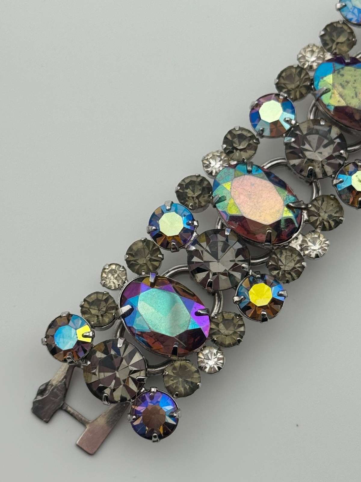 Vintage Juliana D&E 5 Link Bracelet Oval AB Aurora Borealis Rhinestone READ