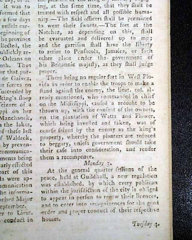 1780 WEST FLORIDA Surrender to Spanish Revolutionary War London Enemy Magazine