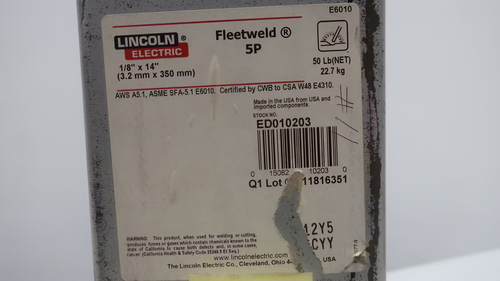 Lincoln Electric ED010203 Fleetweld 5p Electrode 1/8in X 14in 50lb
