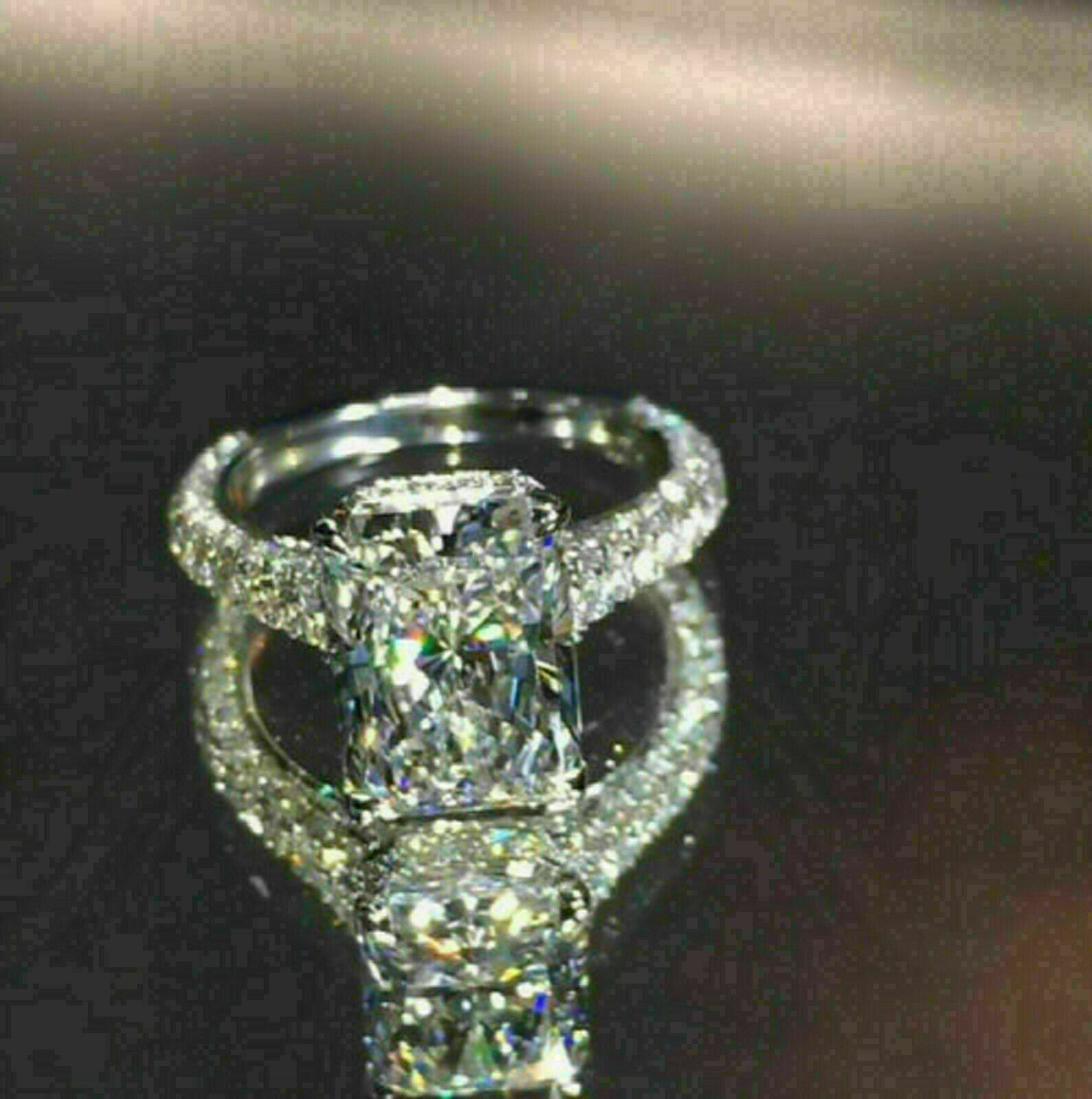 5Ct Radiant Cut Simulated Diamond Solitaire Wedding Ring 14K White Gold Over