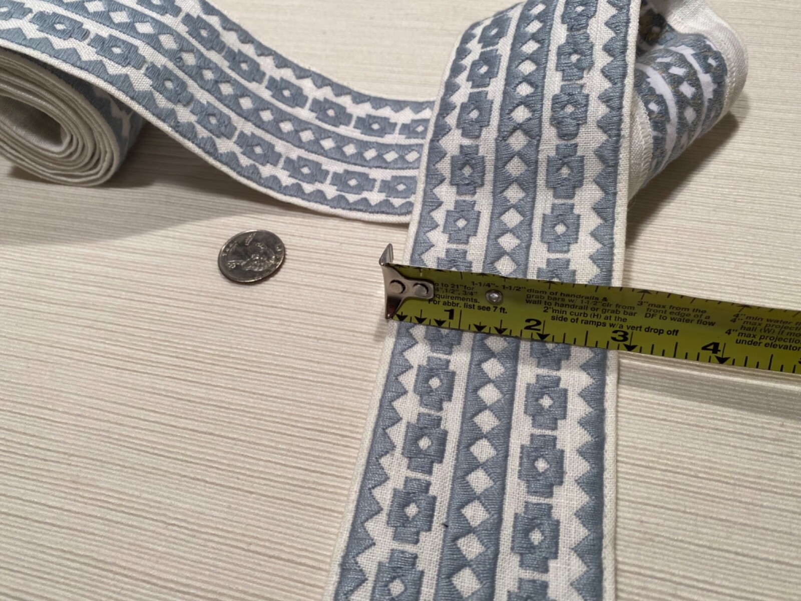 SCHUMACHER 79920 Talitha Tape Sky 85% Linen Embroidered Passementerie Trim BTY