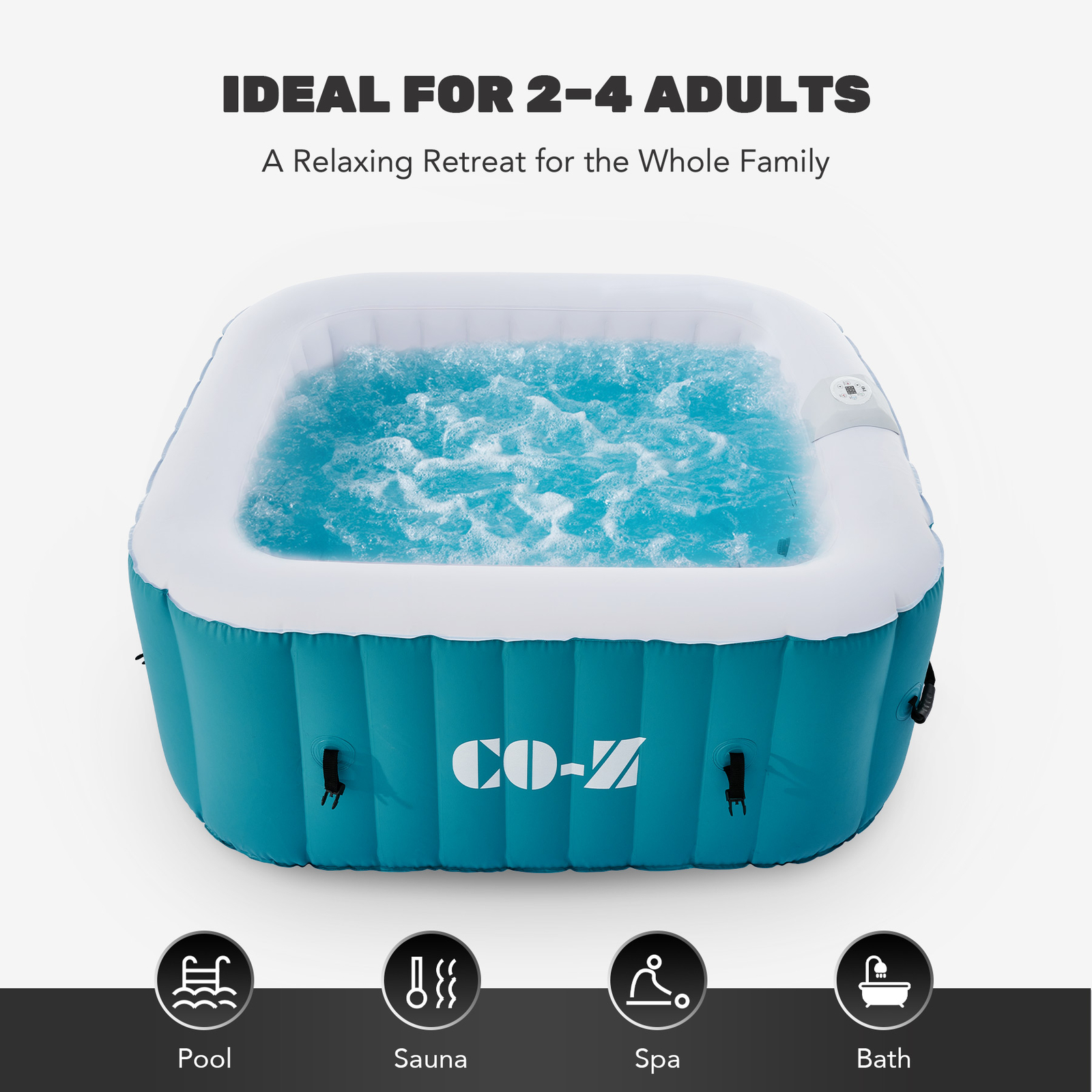 CO-Z Inflatable Spa Tub w 120 Air Jets Heater Air Pump Outdoor Square Hot Tub