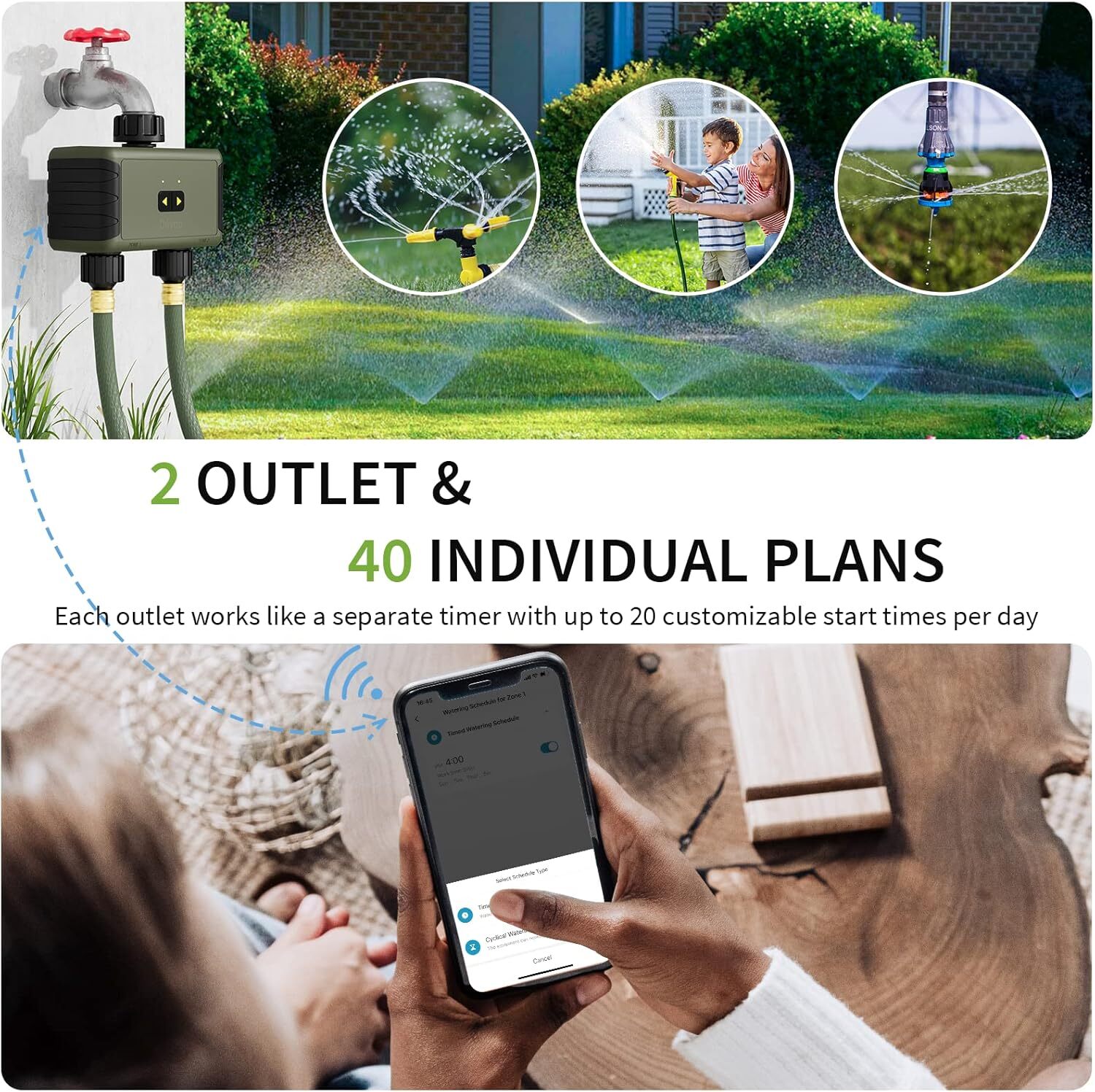 Smart Sprinkler Timer Bluetooth Water Timer lawn sprinkler 2 Outlet for Garden