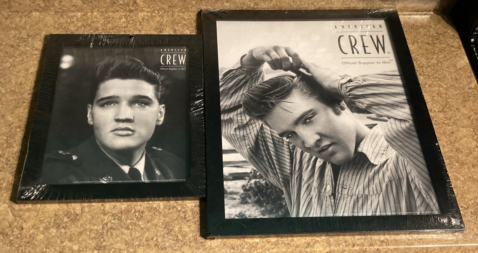 2 American Crew Elvis Presley Advertisements Framed